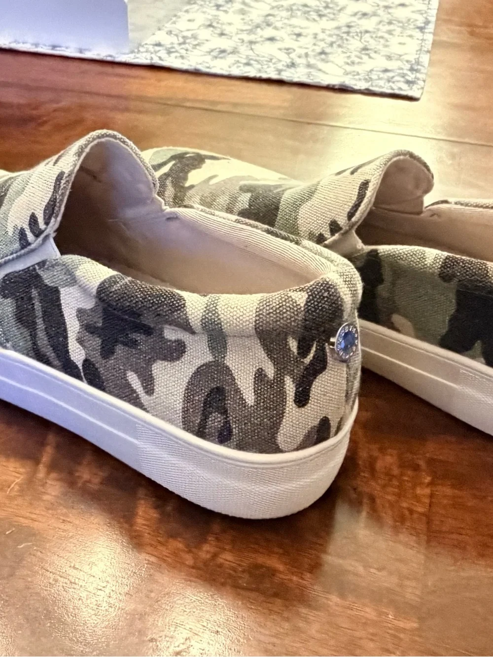 Steve Madden Green and Tan Camo Slip-On Sneakers